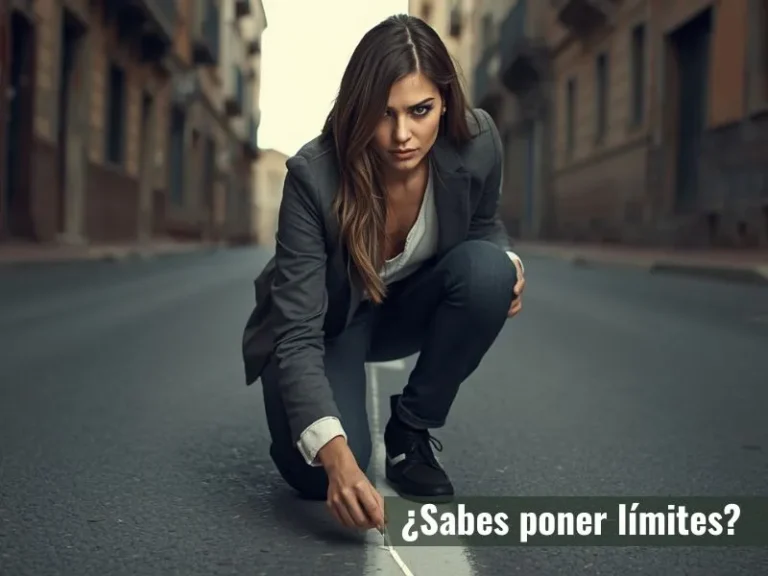 Mujer de traje dibujando una línea blanca en el suelo, simbolizando el acto de establecer límites personales.